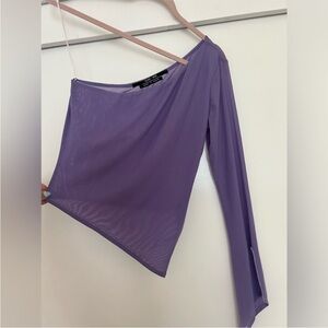 NWT Silence + Noise Purple One Shoulder Long Sleeve Sheer Top Size S